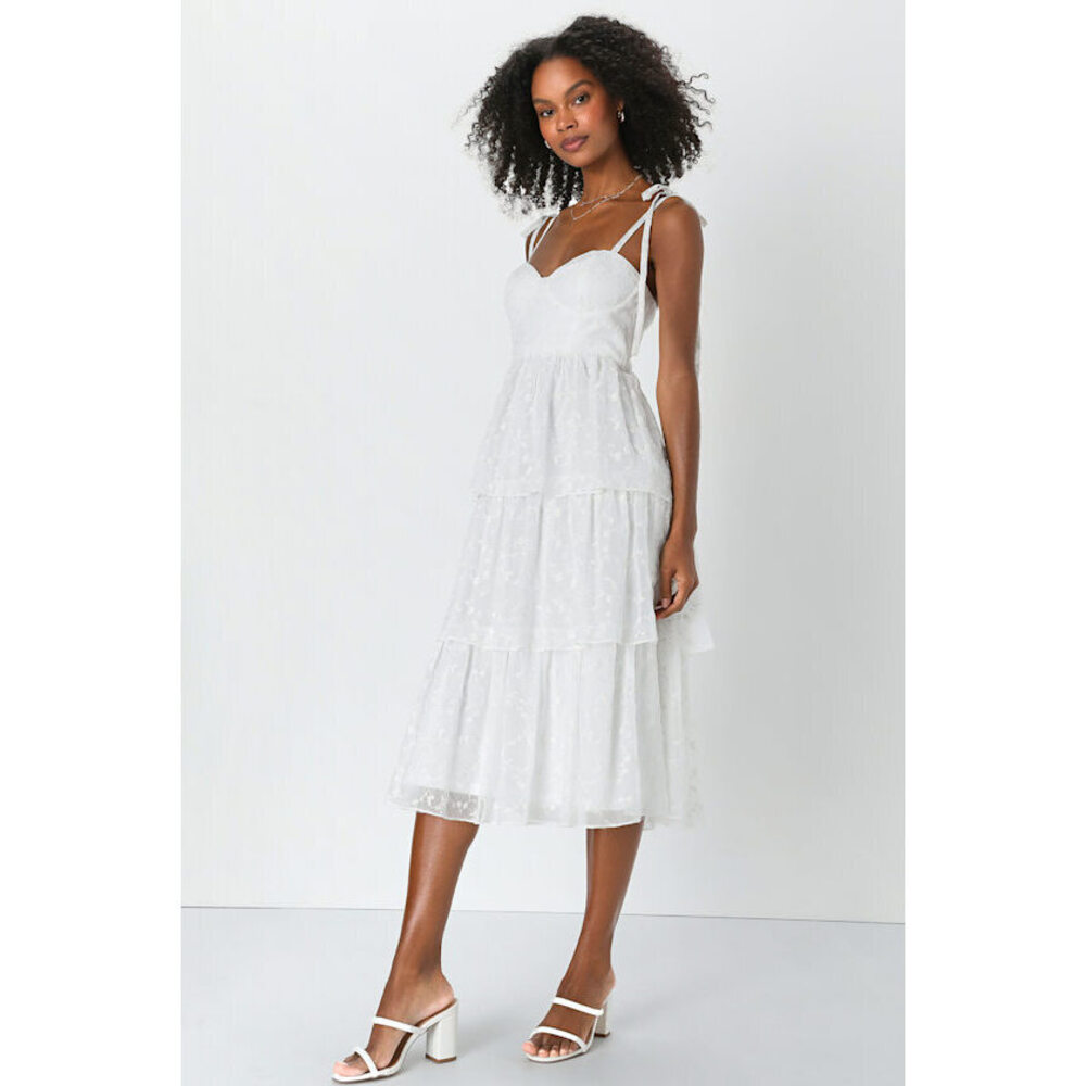 Lulu's White Eyelet Tiered Midi Dress